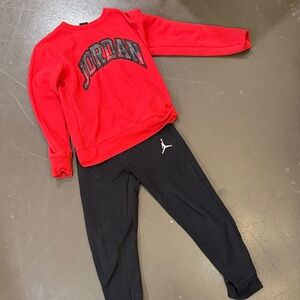 Jordan Kids Red Sweatshirt, Black Joggers, and shirt